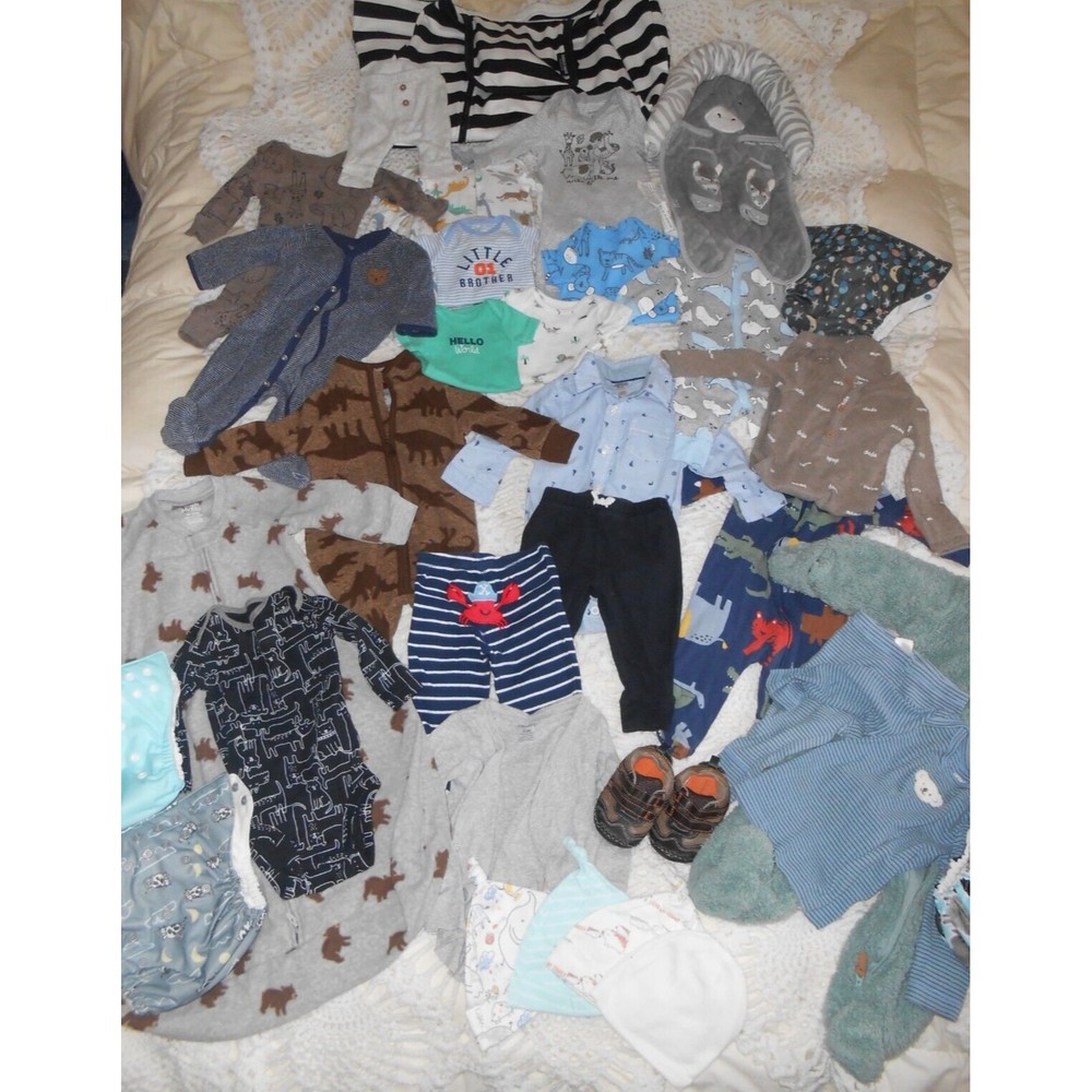 Carters Baby Boy Clothing Lot Newborn 3 Mths 6 Mths 9 Mths & Accs. 30+ Pieces!